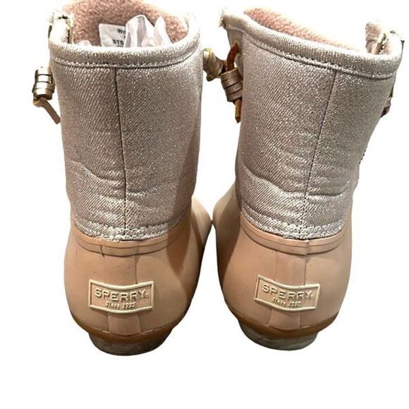 SPERRY Rose Gold Pink Silver Saltwater Duck Boots Shoes Waterproof Rubber Boots - Picture 3 of 5